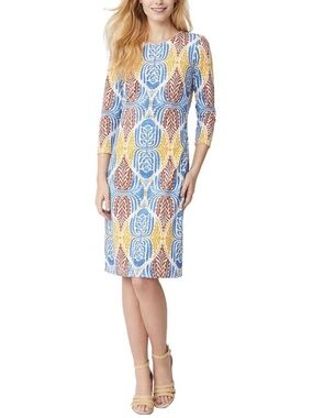 J. MCLAUGHLIN Sophia Dress Navy/Brown/Orange Carriage House Floral Size L (NWT)